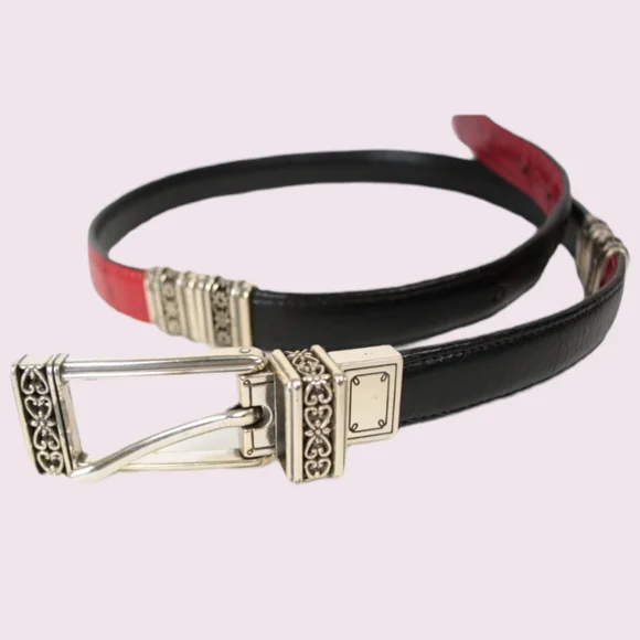 Vintage Brighton Red & Black With Silver Belt Leather Reversible Size M 30 Vintage Brighton Reversible Belt Black Red Leather Silver  main image 3